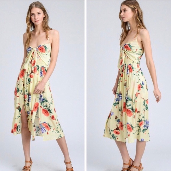 LAST! Yellow Floral Tie Front Dress - Picture 2 of 4